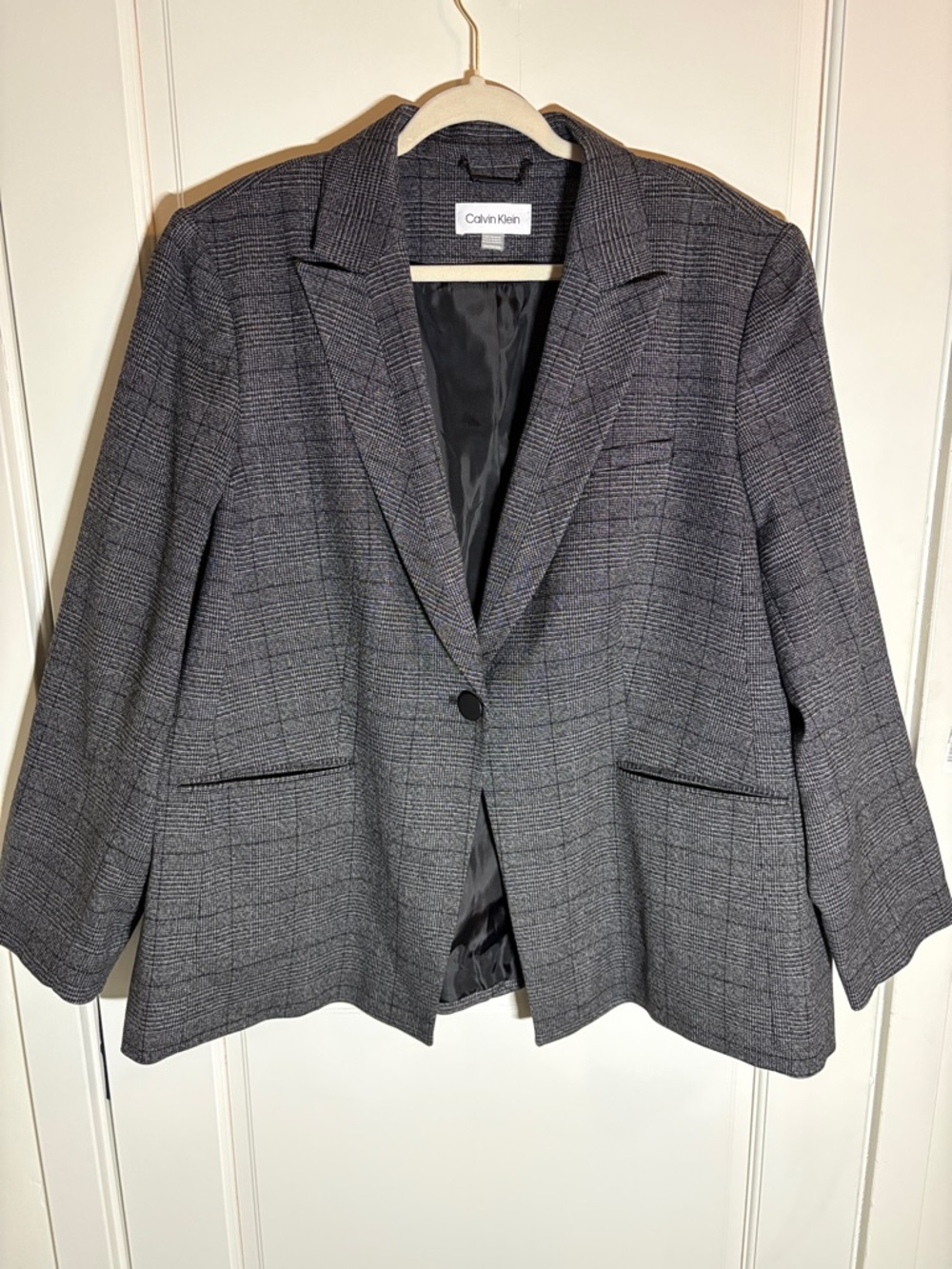 Calvin Klein Gray Glen Plaid Single-Button Blazer